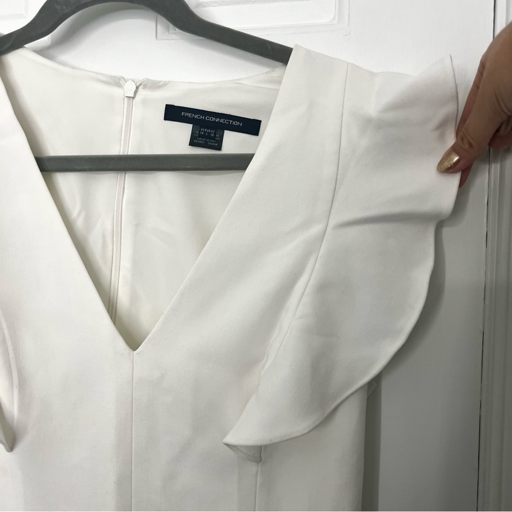 French Connection Whisper Ruffle Mini Dress white graduation dress vneck ruffles - Picture 10 of 16